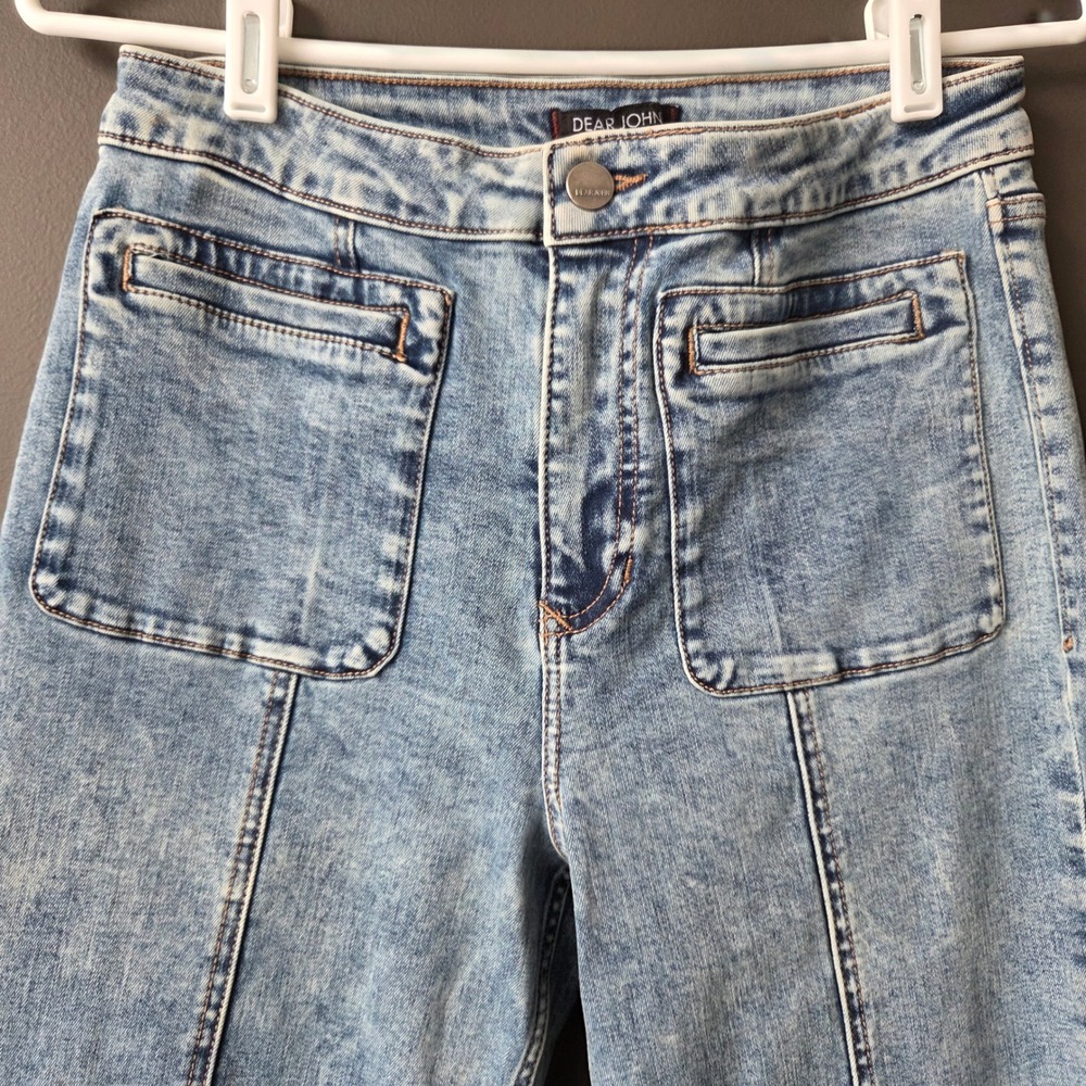 Dear John Princeton High Rise Wide Leg Patch Pocket Jeans Light Acid Wash 27‎ - Picture 2 of 9
